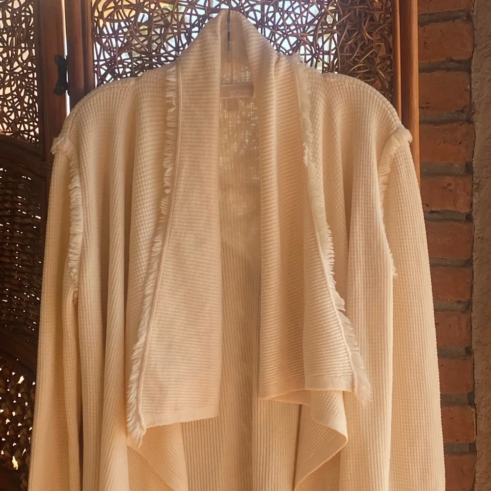 NWOT Michael Kors Cream Knit Waffle Fringe Sweater Excellent Condition!